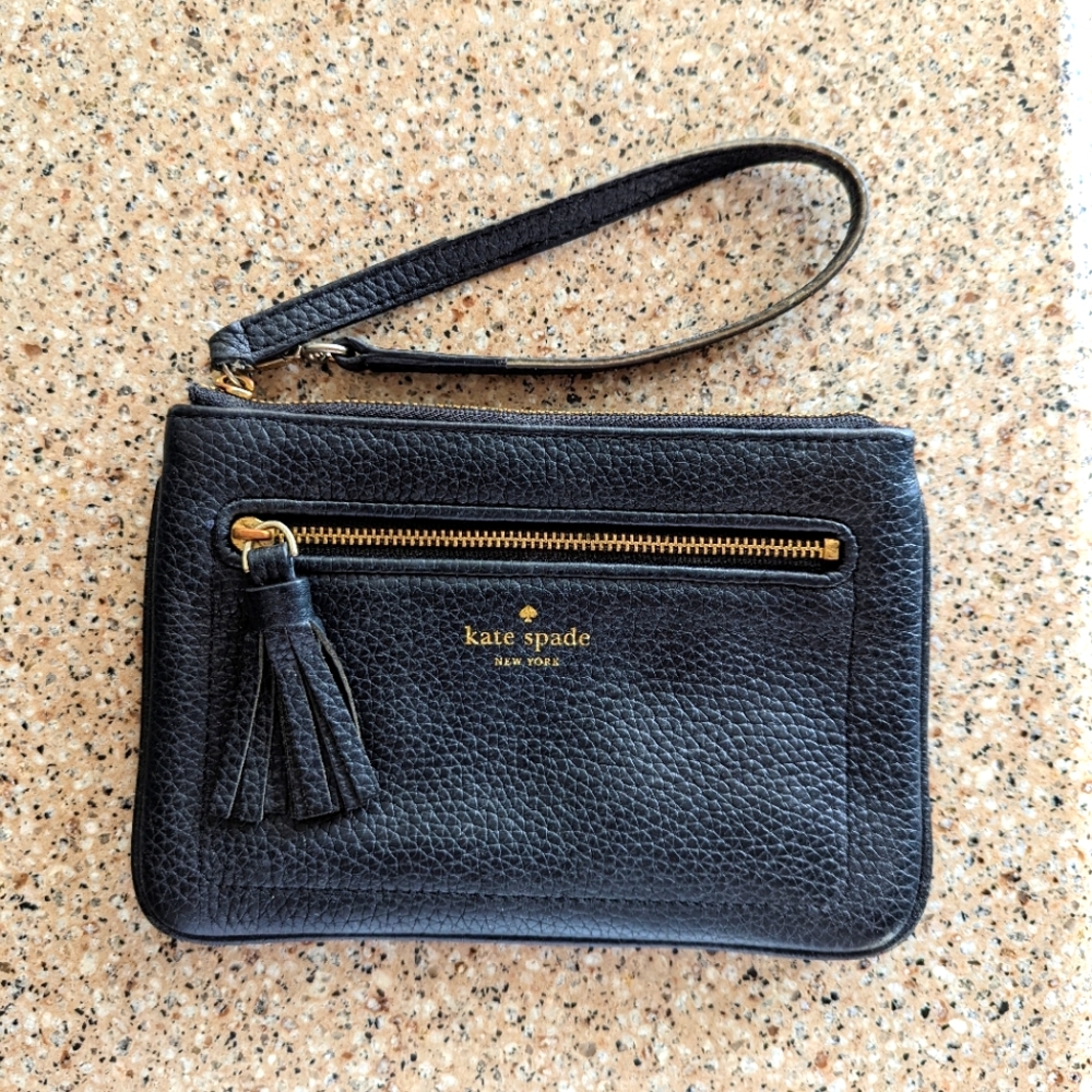 Kate Spade black leather wristlet